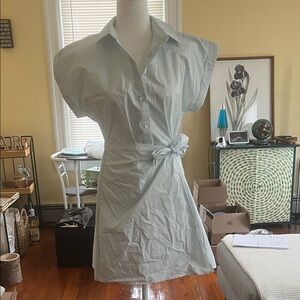100% Cotton Light Sage Wrap Shirt Dress